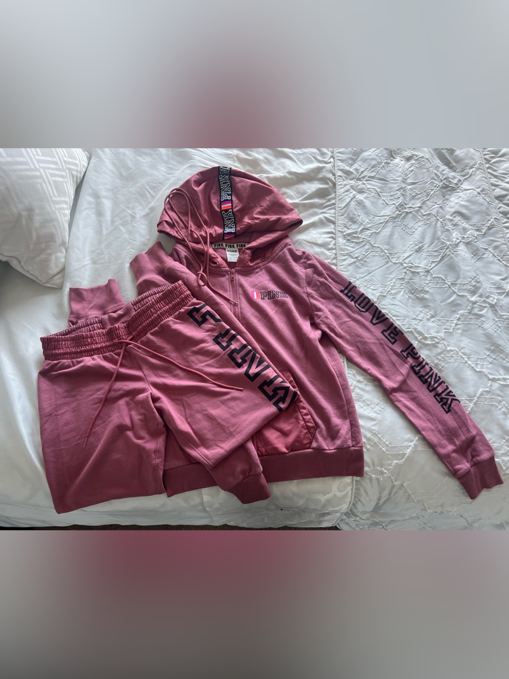 PINK Victoria's Secret Dusty Rose Track Pants & Hoodie Set